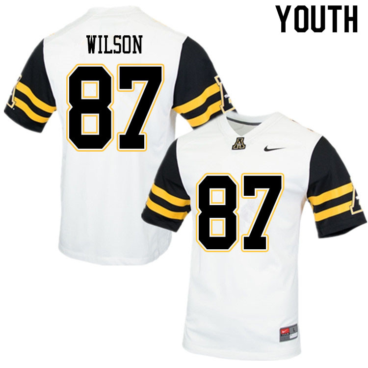 Youth #87 Eli Wilson Appalachian State Mountaineers College Football Jerseys Sale-White - Click Image to Close